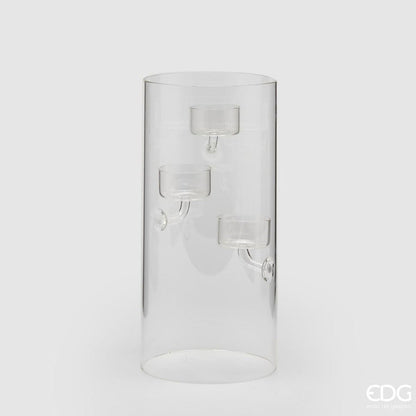 LYSHOLDER x3 - STOR - NATURLIG GLASS